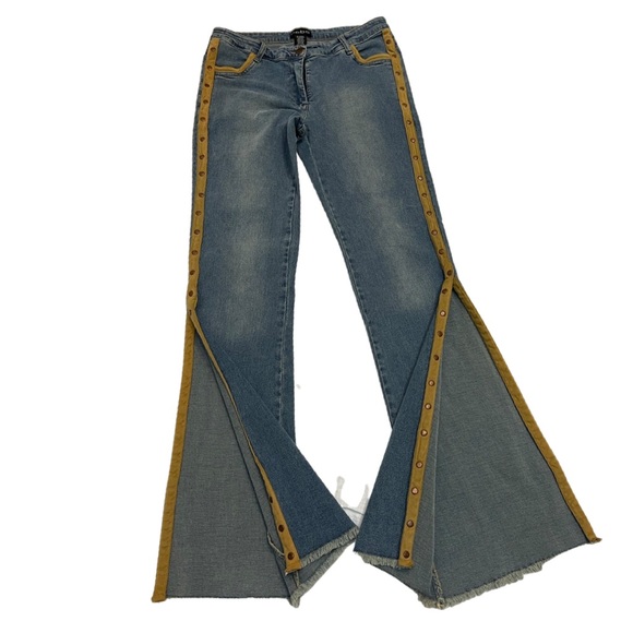 Bebe Flare Jeans with faux suede studded trim lines on the outer leg, Raw hem - Picture 10 of 11